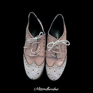 Jivani Milan Pink and White Brogue Shoes